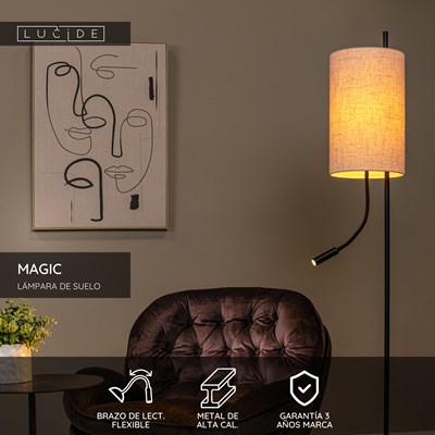 Lucide MAGIC - Lámpara de suelo - Ø 24 cm - 1xE27 - Negro